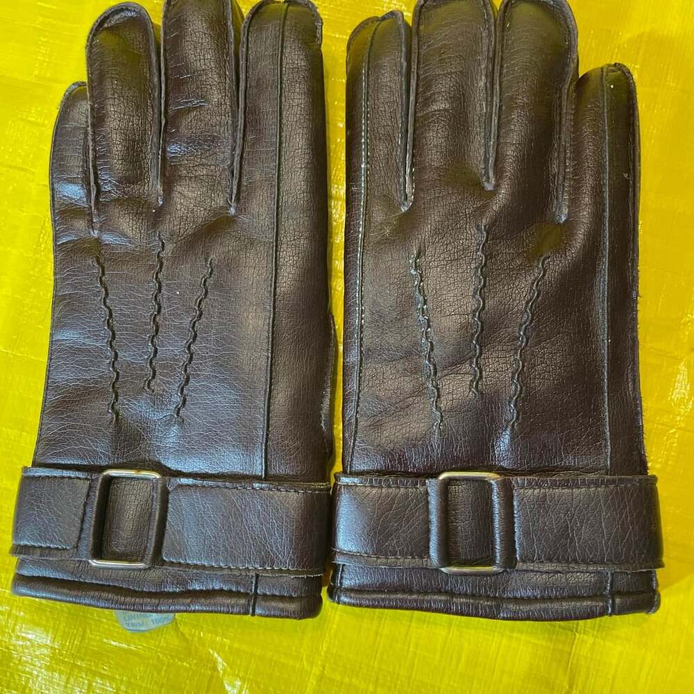 Vintage Brown Leather Gloves Men's Medium Buckle Trim